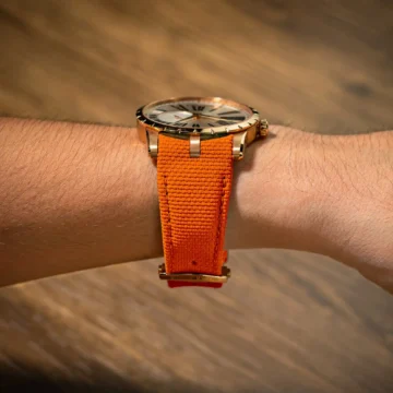 Orange-Sailcloth-Watch-Strap-on-Roger-Dubuis-Excalibur-42mm-made-by-Gunny-Straps