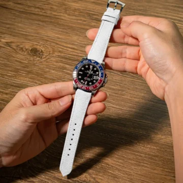 White-Sailcloth-Strap-on-Rolex-GMT-Master-II-Pepsi-made-by-Gunny-Straps