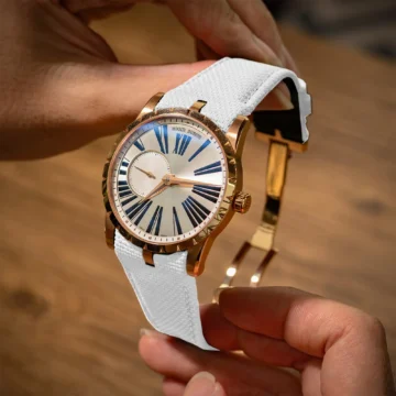 White-Sailcloth-Watch-Strap-on-Roger-Dubuis-Excalibur-42mm-made-by-Gunny-Straps
