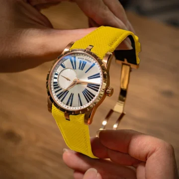 Yellow-Sailcloth-Watch-Strap-on-Roger-Dubuis-Excalibur-42mm-made-by-Gunny-Straps