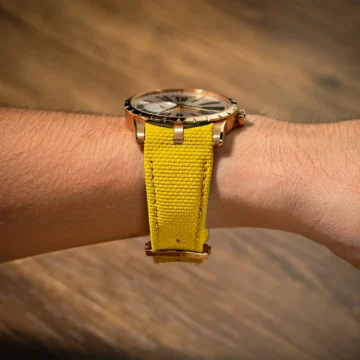 Yellow-Sailcloth-Watch-Strap-on-Roger-Dubuis-Excalibur-42mm-made-by-Gunny-Straps