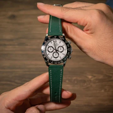 Green-saffiano-strap-on-Rolex-Daytona-Ceramic-Panda-made-by-Gunny-Straps