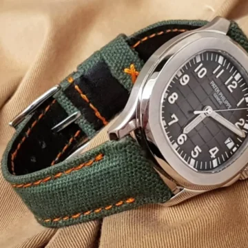 Army Green Canvas with Orange Stitch Strap on Patek Philippe Aquanaut