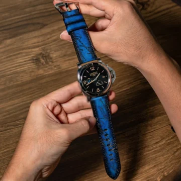 Blue-Patina-Scritto-strap-on-Panerai-Luminor-PAM1321-made-by-Gunny-Straps