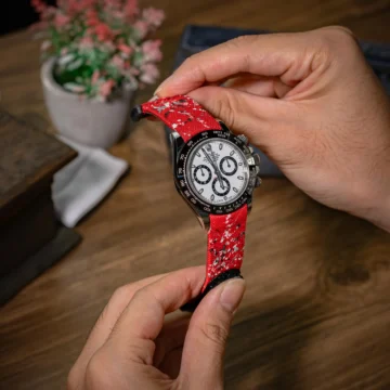 red-kevlar-paint-splat-strap-on-Rolex-Daytona-Ceramic-Panda-made-by-Gunny-Straps