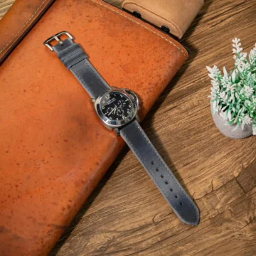 Canvas-two-tone-dark-grey-light-grey-strap-on-Panerai-Luminor-PAM00072-made-by-Gunny-Straps