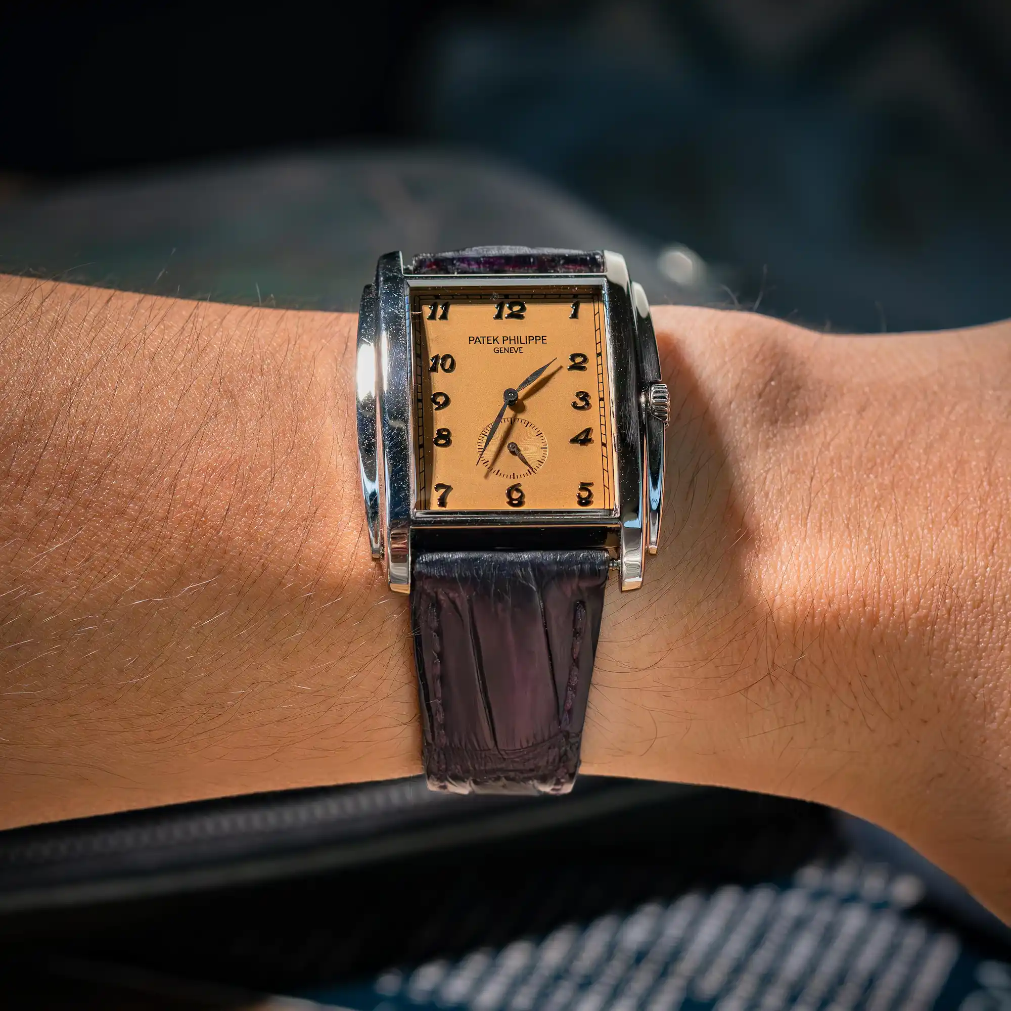 dark-amethyst-crocodile-watch-strap-on-patek-philippe-gondolo-made-by-Gunny-Straps