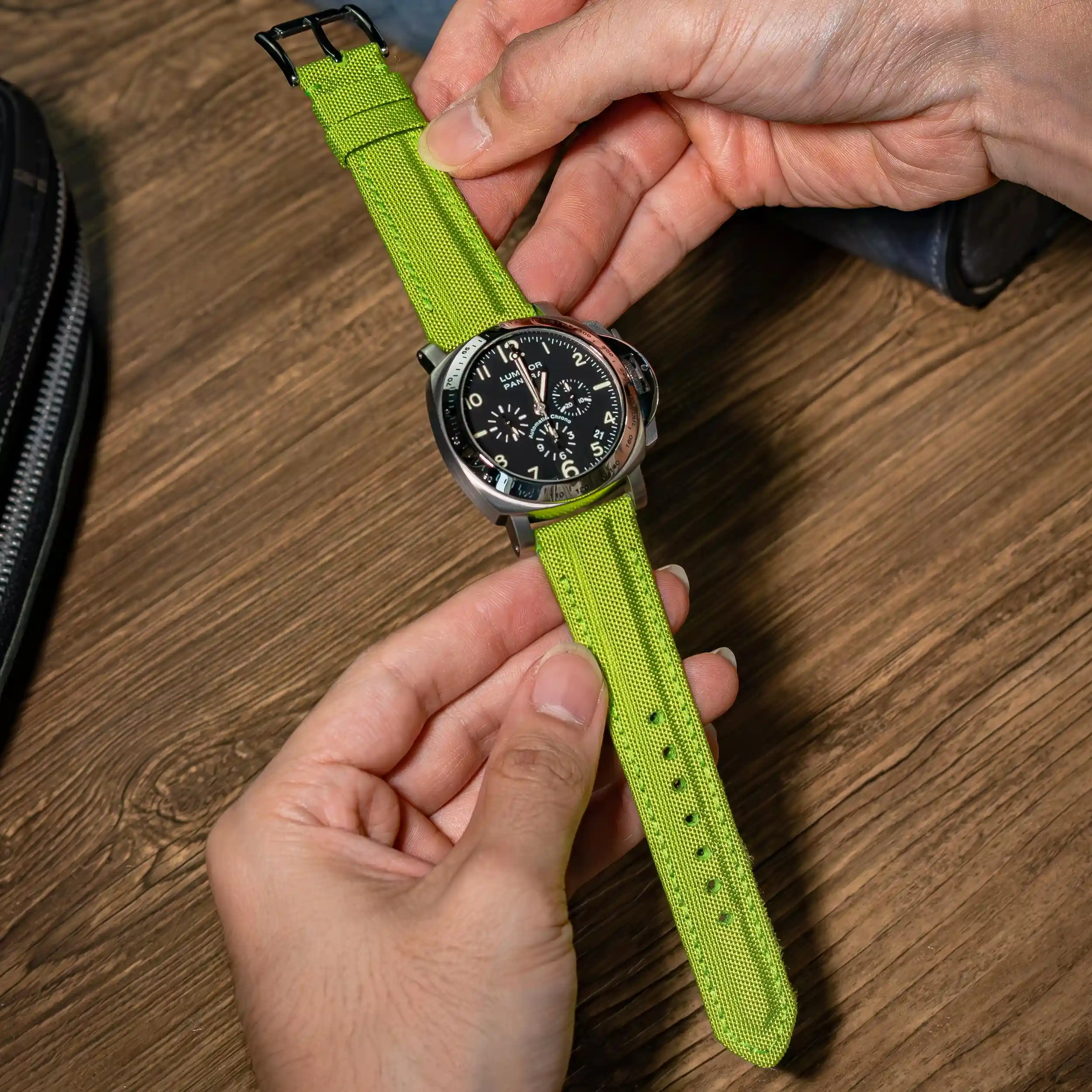 lime-green-kevlar-strap-on-Panerai-Luminor-PAM00072-made-by-Gunny-Straps