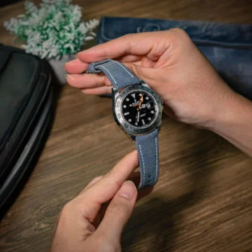 opaline-blue-denim-strap-on-rolex-explorer-II
