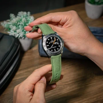 fern-green-chessboard-strap-on-Rolex-Explorer-II-made-by-Gunny-Straps
