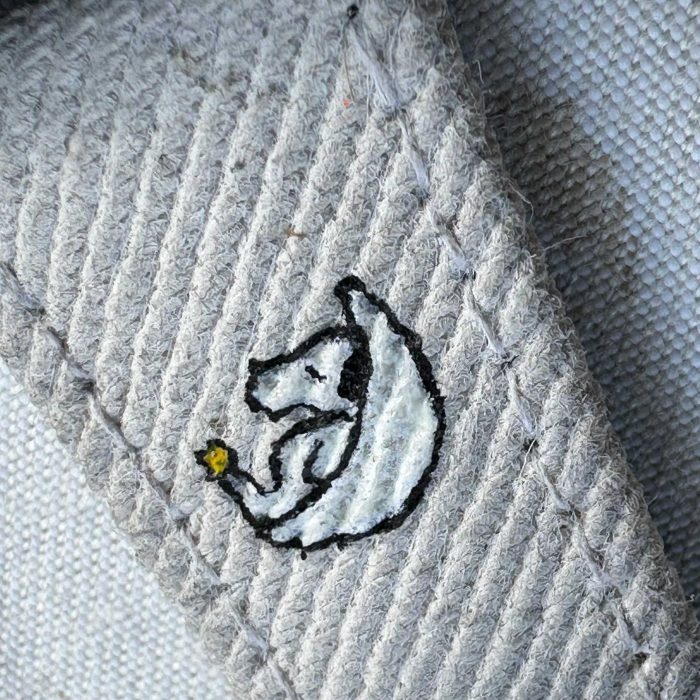 White Black Two Tone Denim Strap with Snoopy on Omega Moonswatch by Gunny Straps - Close Up
