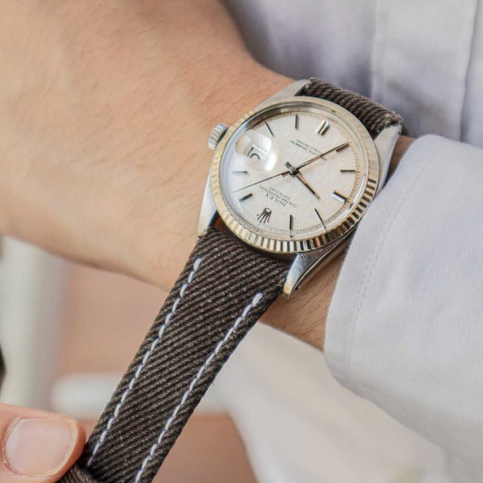 Dark Brown Denim Watch Strap on Rolex Datejust by Gunny Straps