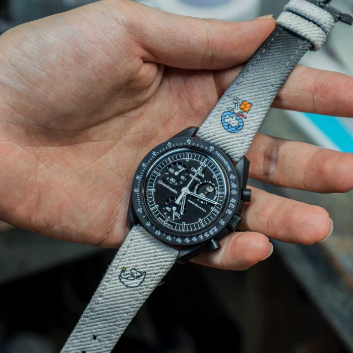 White Black Denim Two Tone Snoopy Strap for Omega moonswatch by Gunny Straps