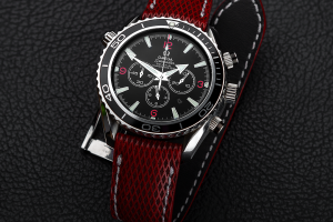 Red Stupa Leather Strap For Omega Seamaster by Gunny Straps